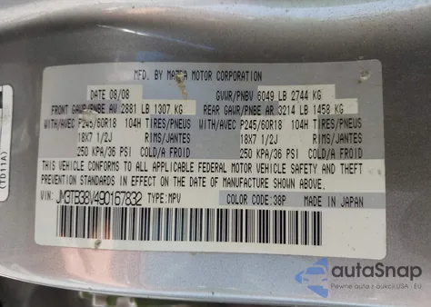 2009 Mazda Cx-9 z USA, uszkodzony, nr VIN JM3TB38V490167832